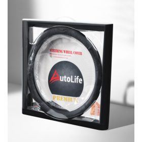   AUTOLIFE DW-5056BK Valódi bőr dobozos kormányvédő szellőző lyukacsos Fekete betétes mintával 
