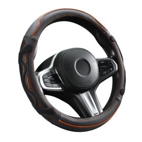   Genuine Leather Valódi bőr kormányvédő 38cm fekete-narancs DW-5002OR