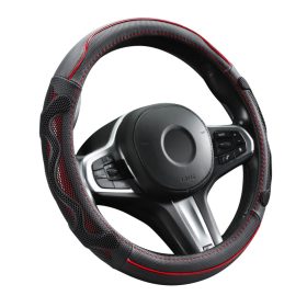   Genuine Leather Valódi bőr kormányvédő 38cm fekete-piros DW-5002R