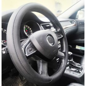   Bőrhatású szellőző kormányvédő – fekete színben, fehér belsővel 40 cm 23518BK-PRO