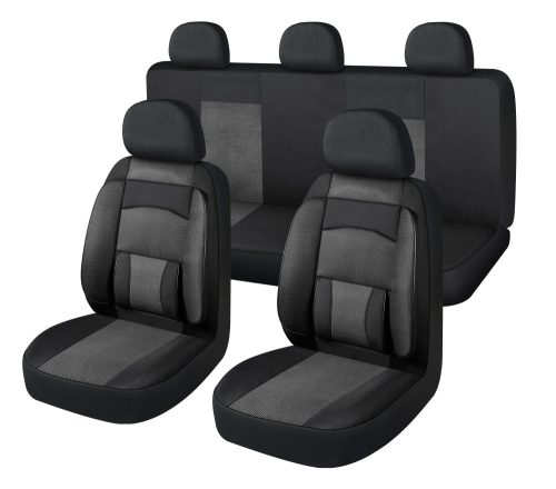 11-teiliges, an 2 Stellen teilbares, universelles Sitzbezug-Set mit Airbag – Schwarz-Weiß 203-3BKW