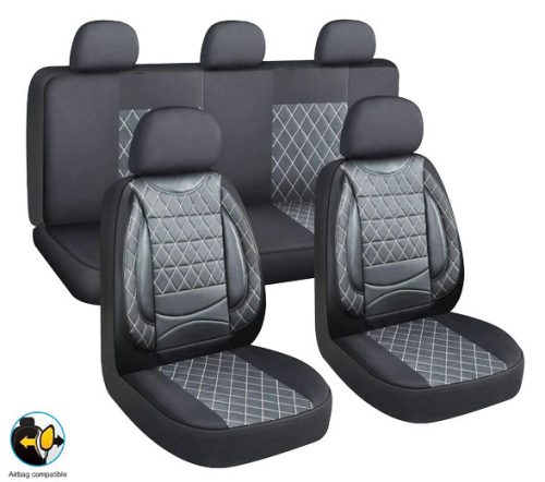 01044 11-teiliges universelles Sitzbezug-Set - 2-fach geteilt, Airbag-kompatibel - schwarz-weiß 203-2BKW