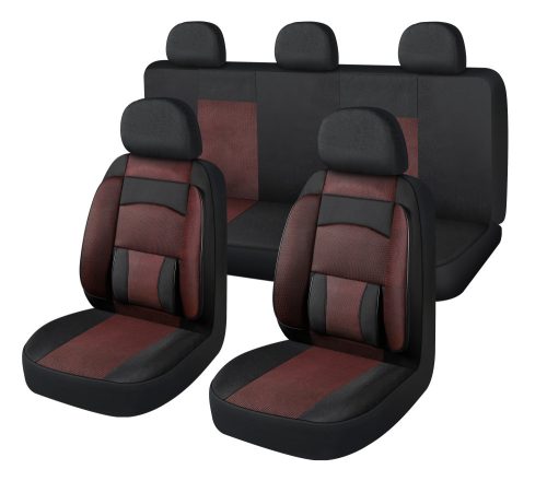 11-teiliges, an 2 Stellen teilbares, universelles Sitzbezug-Set mit Airbag – Schwarz-Rot 203-3BR
