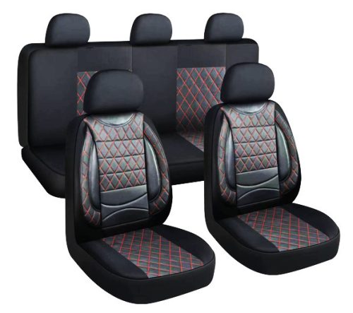 01099 11-teiliges universelles Sitzbezug-Set - 2-fach geteilt, Airbag-kompatibel - schwarz-rot 203-2BR