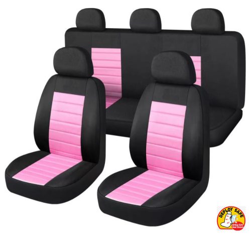 01204 9-teiliges universelles Sitzbezug-Set - 2-fach geteilt, Airbag-kompatibel - pink-schwarz 203-6BP-AZ
