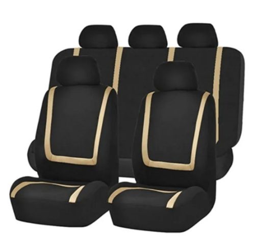 AD9520BG 9-teiliges, an 2 Stellen teilbares, universelles Sitzbezug-Set mit Airbag – Beige-Schwarz