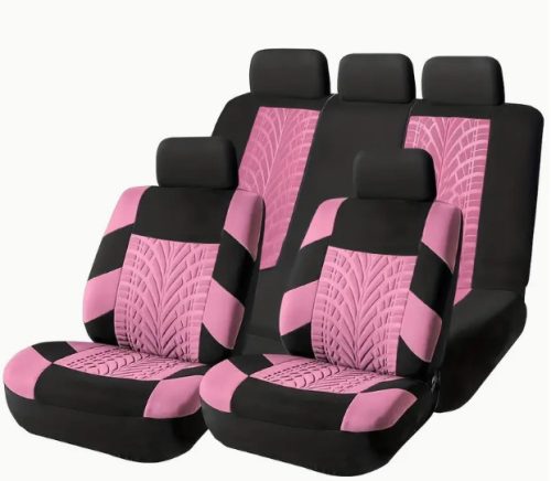 AD9521P 9-teiliges, an 2 Stellen teilbares, universelles Sitzbezug-Set mit Airbag – Pink-Schwarz