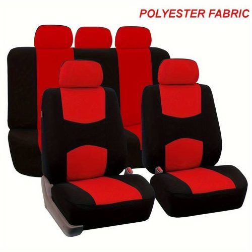9-teiliges, an 2 Stellen teilbares, universelles Sitzbezug-Set mit Airbag – Rot-Schwarz AD008R
