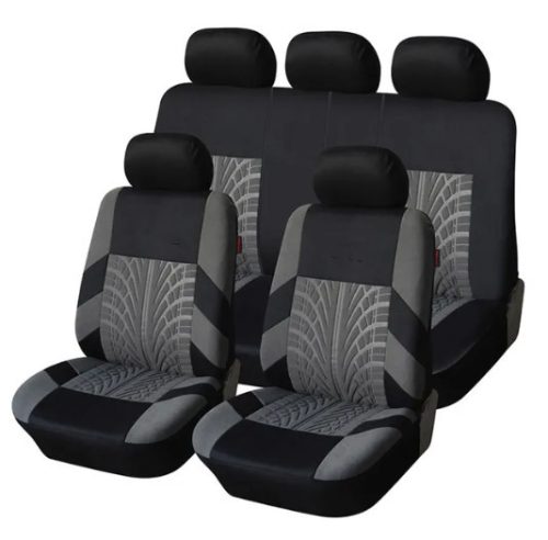 AD9521GR 9-teiliges, an 2 Stellen teilbares, universelles Sitzbezug-Set mit Airbag – Grau-Schwarz
