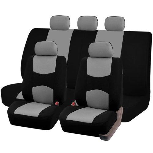 9-teiliges, an 2 Stellen teilbares, universelles Sitzbezug-Set mit Airbag – Grau-Schwarz AD008G