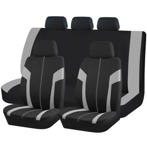 AD9472GR 9-teiliges, an 2 Stellen teilbares, universelles Sitzbezug-Set mit Airbag – Grau-Schwarz