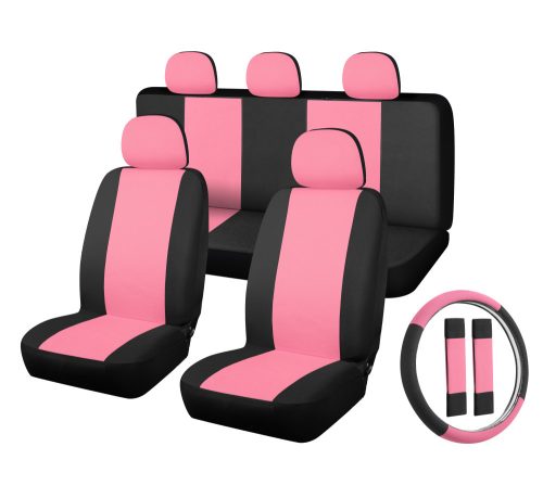 01563 11-teiliges Sitzbezug-Set – Pink-Schwarz, an 2 Stellen teilbares, universelles Sitzbezug-Set mit Airbag