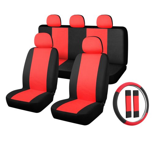 01570 11-teiliges Sitzbezug-Set – Rot-Schwarz, an 2 Stellen teilbares, universelles Sitzbezug-Set mit Airbag