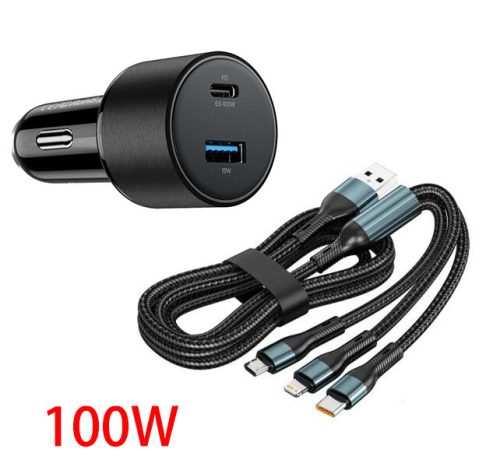 13023 02ACSET Gyors töltő USB/USB-C + 3 az 1-ben töltő különböző töltőfejekkel - 5A 100W 12-24V