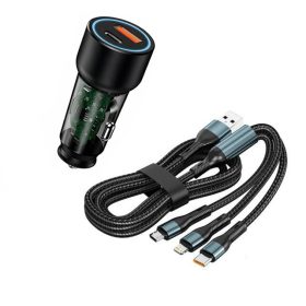   13030 07ACSET Schnellladegerät USB/USB-C + 3-in-1 Ladegerät mit verschiedenen Steckern - 5A 20W 12-24V