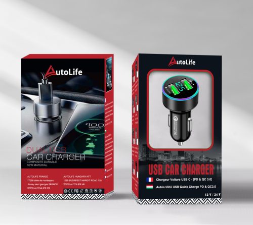 13160 M23 Auto-Ladegerät + Voltmeter - 2USB - Quick Charge 3.0 - 12-24V