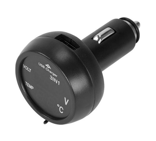 13207 USB-Autoladegerät mit Voltmeter und LCD-Digitalthermometer, Zigarettenanzünder-Anschluss 12/24V