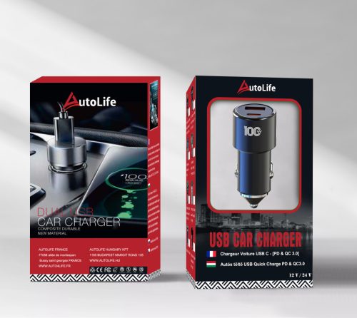  02AC Autós Gyorstöltő 100W – USB & USB-C 12/24V