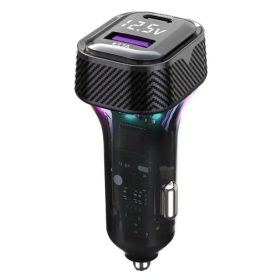   K27 Szivargyújtós gyorstöltő 45W – PD Type-C + USB, RGB világítással és beépített voltmérővel