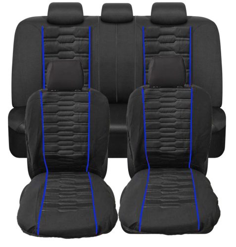 9-teiliges universelles Sitzbezug-Set mit Airbag – Schwarz mit blauen Streifen