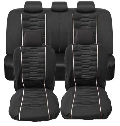 9-teiliges universelles Sitzbezug-Set mit Airbag – Schwarz mit weißen Streifen