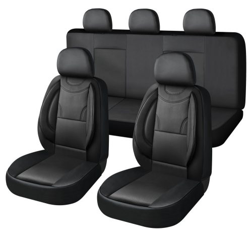 11-teiliges, an 2 Stellen teilbares, universelles Kunstleder-Sitzbezug-Set mit Airbag – Schwarz