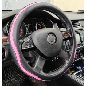 Műbőr kormányvédő 38cm fekete-pink 203-8P