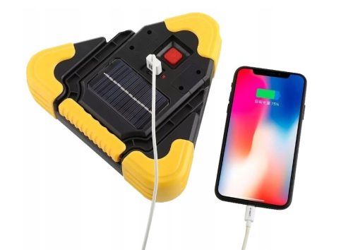 Figyelmeztető háromszög LED lámpa – többfunkciós, napelemes vészjelző, powerbank 16.5x16.5cm
