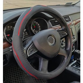 Műbőr kormányvédő 38cm fekete-piros 2394BR