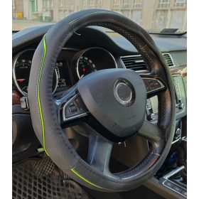 Műbőr kormányvédő 38cm fekete-zöld 2394G