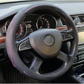 Műbőr kormányvédő 38cm fekete-pink 2394P