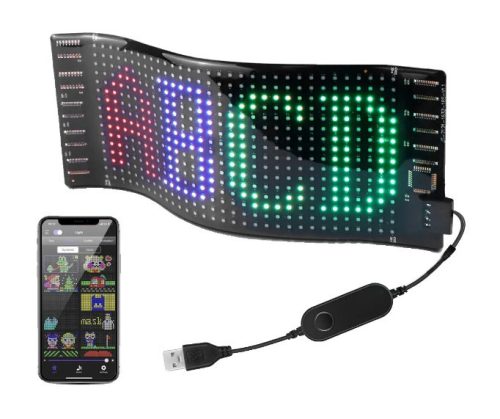 Matrix Pixel LED panel, Bluetooth vezérlés, Alkalmazással programozható, 16x32 LED, 7x17cm, vízálló