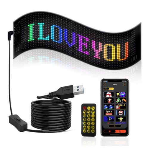 Matrix Pixel LED panel, Bluetooth vezérlés, Alkalmazással programozható, 16x64 LED, 9.5x37.5cm, vízálló