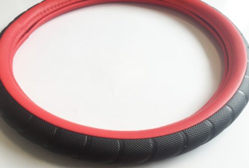 Műbőr sport mintás szellőző kormányvédő piros-fekete KV-HB23825/7-1r