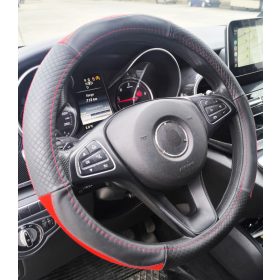 Valódi bőr kormányvédő 38cm fekete-piros