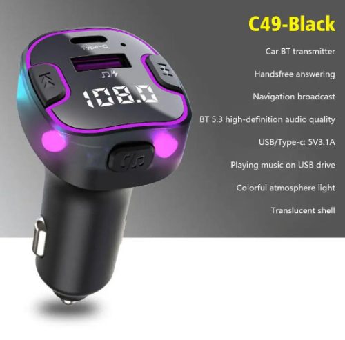  C49 Bluetooth kihangosító 5.3+EDR RGB - FM/Transmitter - 12/24V