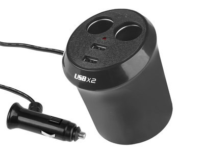 Kettes szivargyújtó elosztó + 2USB - 12/24V