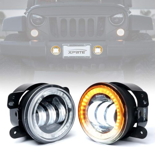 E jellel ellátott LED-es nappali menetfény és ködlámpa szett – 90 mm, 12V, index funkcióval