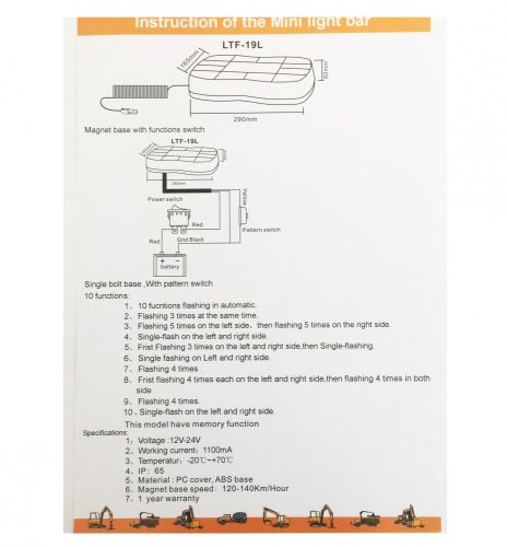 Tető Mini fényhíd 10 FUNKCIO E9 12/24V FL-LTF19L-R10