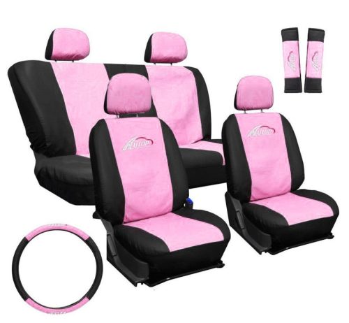 Universelles 11-teiliges Sitzbezug-Set - rosa-schwarz