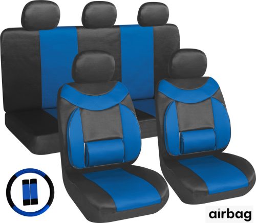 11-teiliges universelles Sitzbezug-Set – Schwarz-Blau