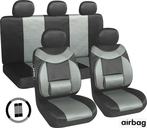 11-teiliges universelles Sitzbezug-Set – Schwarz-Grau