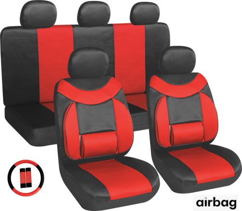 11-teiliges universelles Sitzbezug-Set – Rot-Schwarz